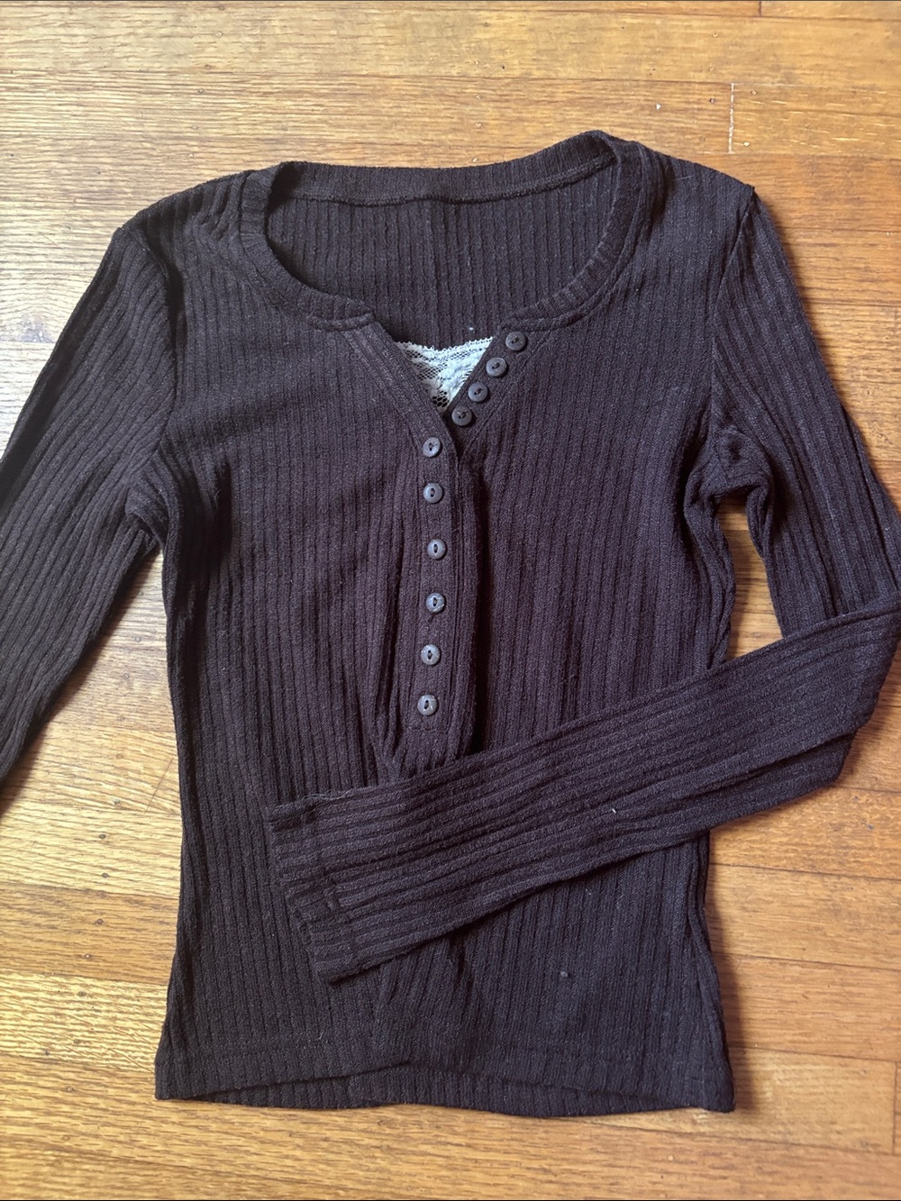 Dark Brown Ribbed Henley